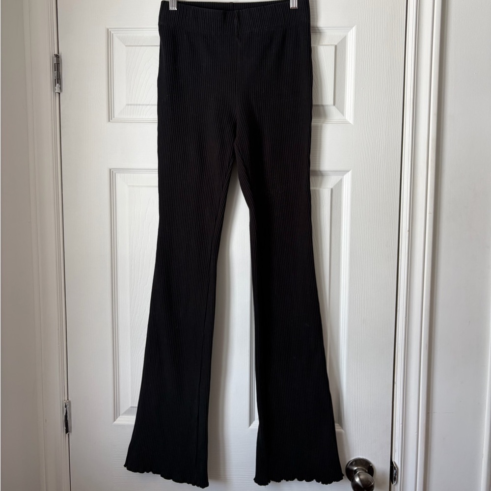 Good American Ribbed Flare Pants High Rise Black Pull On Size 2 - Picture 3 of 8